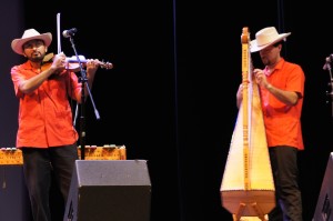 (Left to right) Juan Rivera and Zacbé Pichardo playing traditional Norte music which blends traditional Mexican music with European polka and classical influences. 