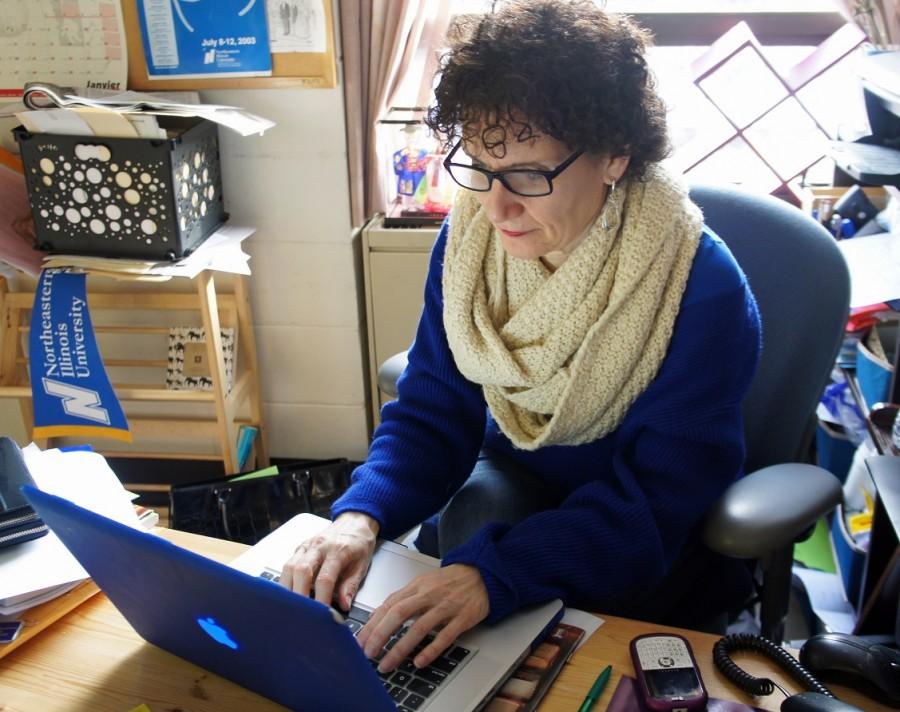 Dr. Kaplan-Weinger midst the daily grind of being a professor at her office.