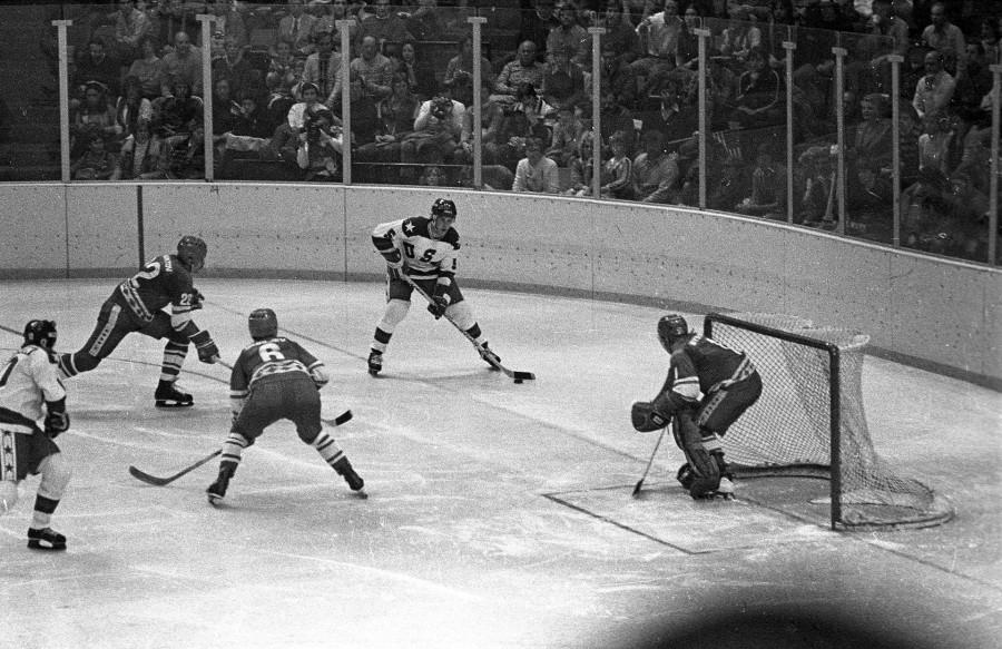Mike Ramsey (#5 with puck) was the youngest member of the 1980 U.S. Olympic hockey team in Lake Placid.