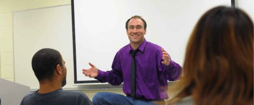 Timothy Libretti, the chair of the English department in classroom discussion