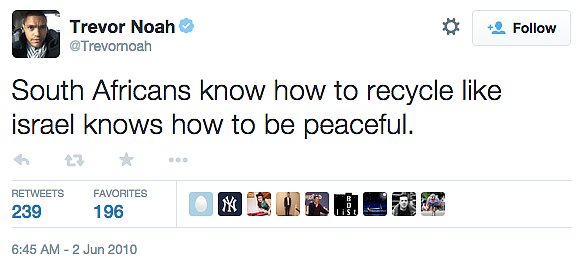 A screenshot of one of the controversial tweets that Trevor Noah has come under fire for.