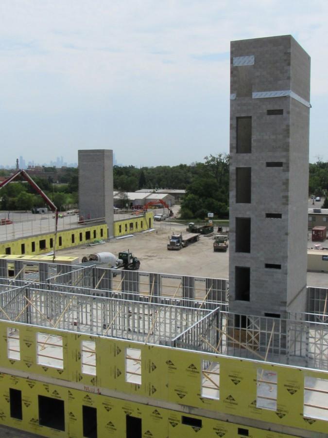 The view south from atop the adjacent parking facility.