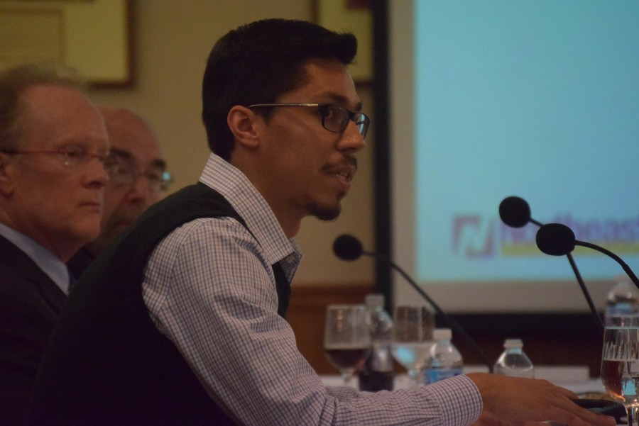 Student Trustee Pedro Nungaray speaks to the finance committee.