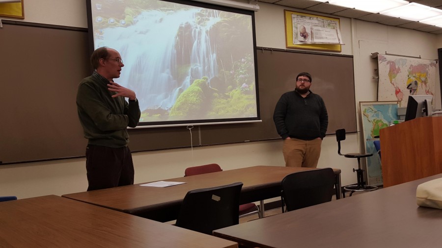 Professors Joel Ofelt (left) and Caleb Gallemore proposed a plan to replace trees on campus, replenishing trees removed due to Emerald Ash Borer Infestations.