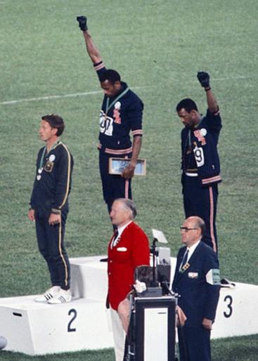 American sprinters Tommie Smith, John Carlos and Peter Norman.