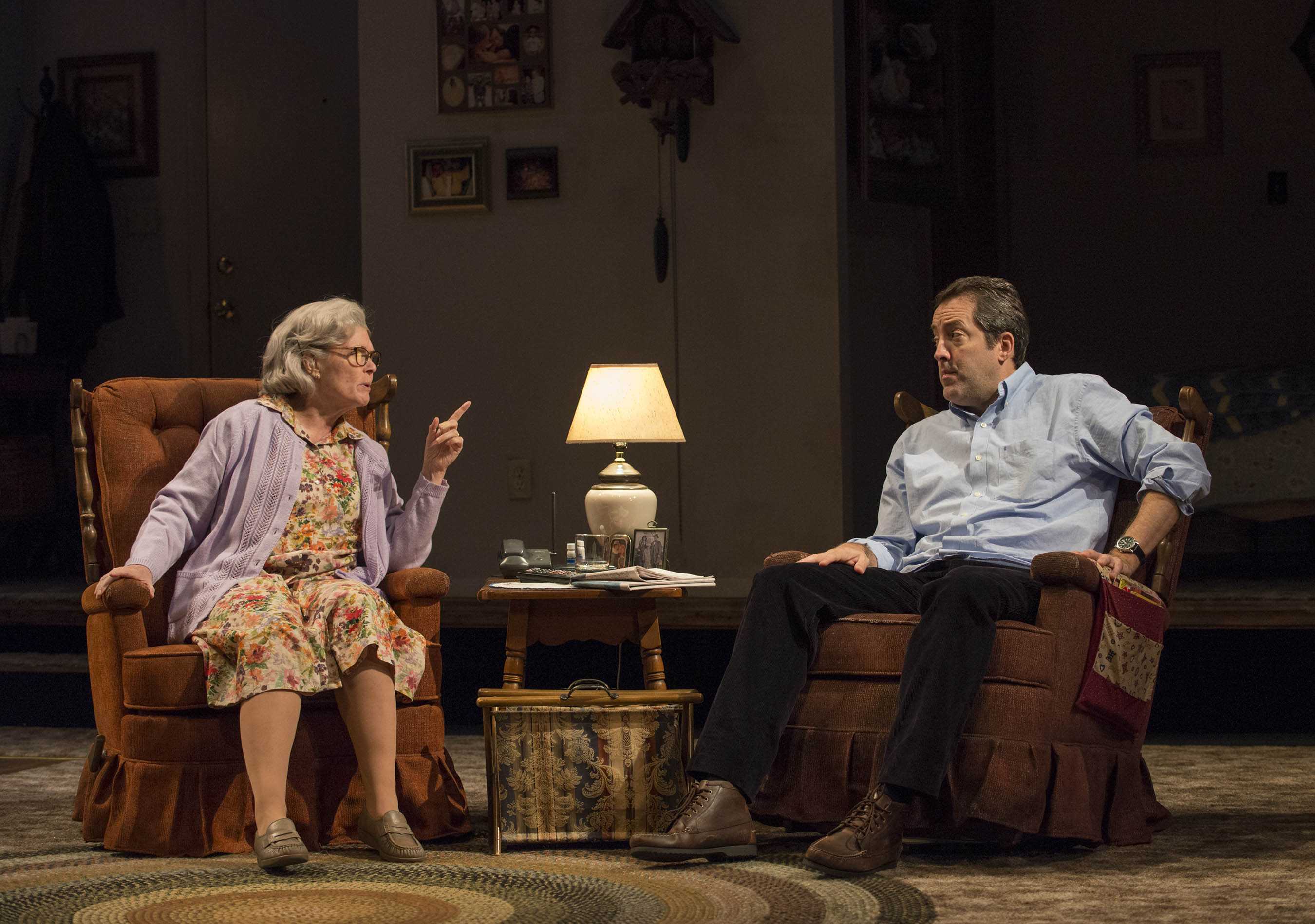 Pictured (left to right) Debra Monk (Edna) and ensemble member Ian Barford (Edna’s son Andrew). Photo by Michael Brosilow.