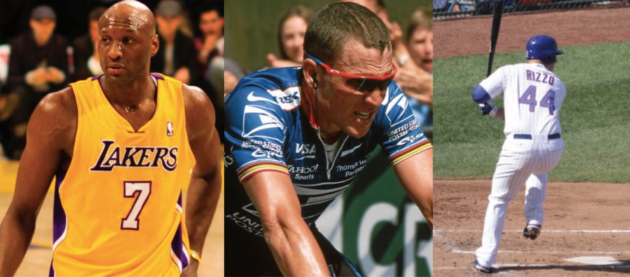 (Left to right) Lamar Odom, Lance Armstrong and Anthony Rizzo’s personal choices mold reputa- tions that in uence their respective fans.