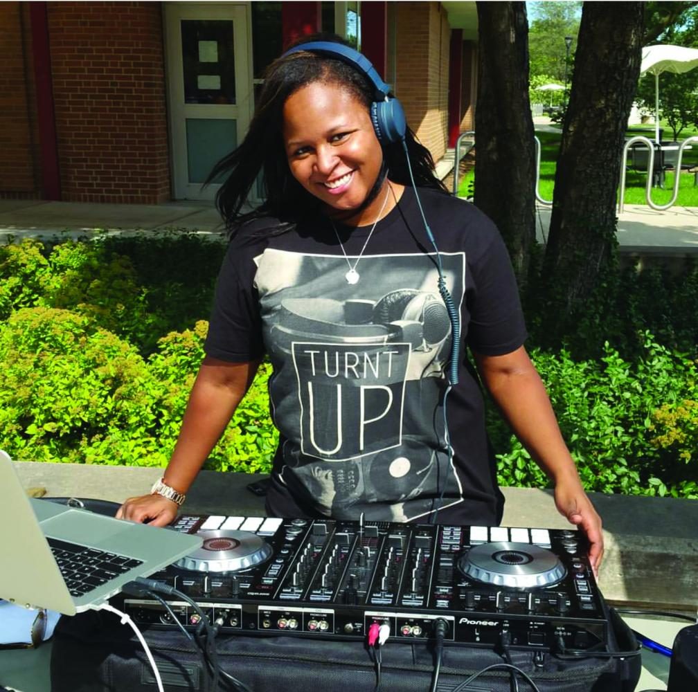 DJ Stack performing at First Fridays event on NEIUs Main Campus. You can learn more about DJ Stack on her website at www.DJStack83.com.
