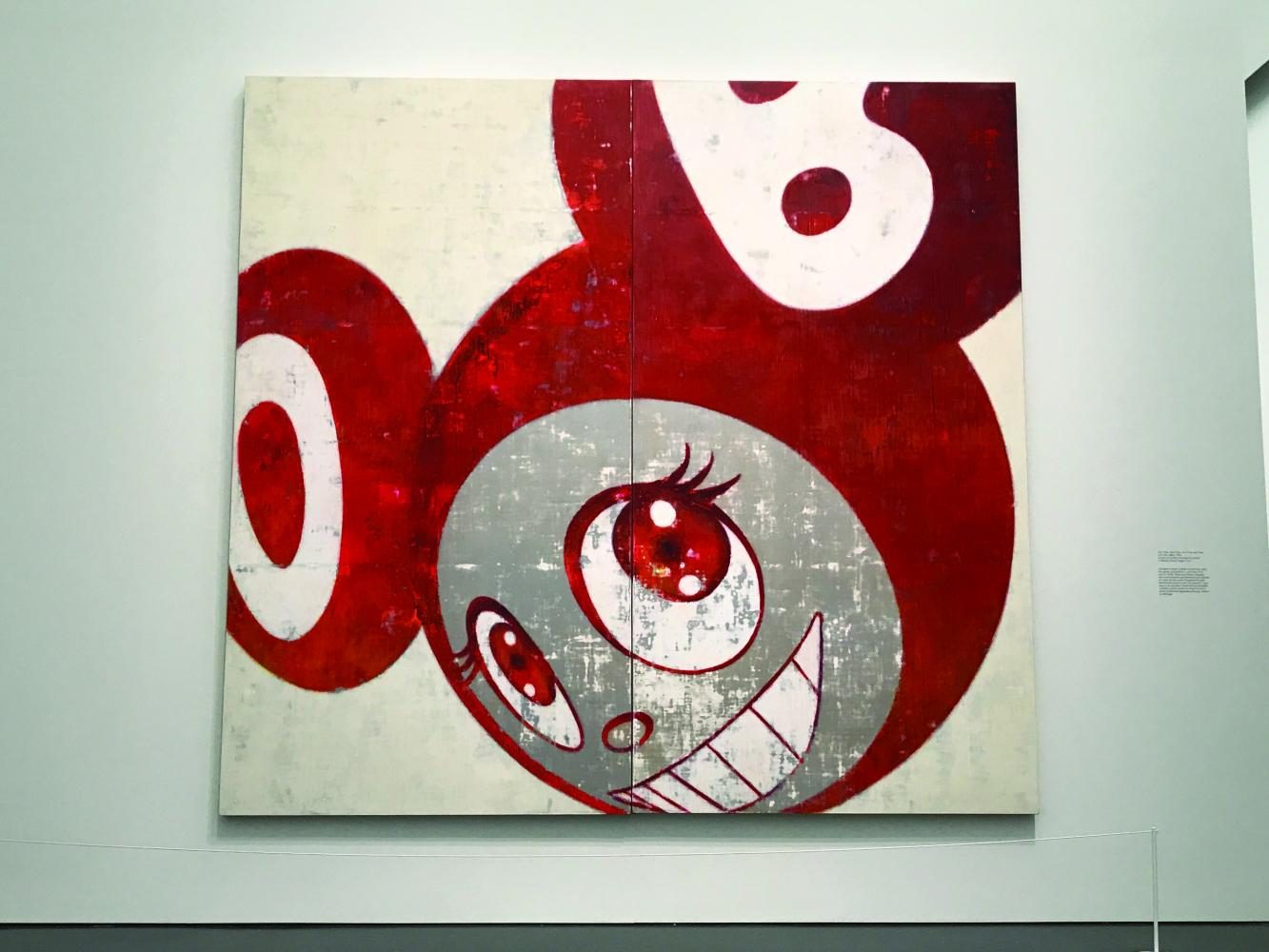 And Then, And Then , And Then, and Then, and Then (Red), 1996. A series of paintings with similar compositions phased out through time. Murakami names this face MR. DOB.   