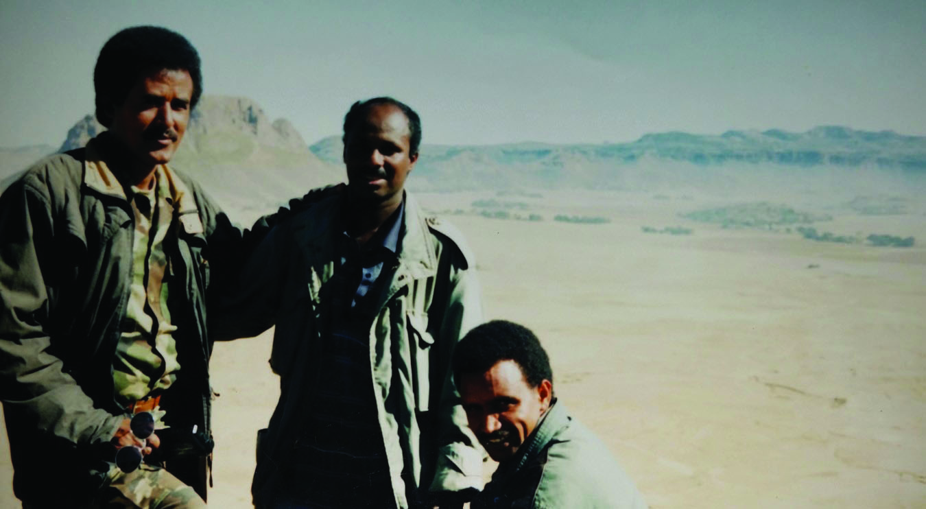 “Berhance with two Eritrean army commanders.” 
