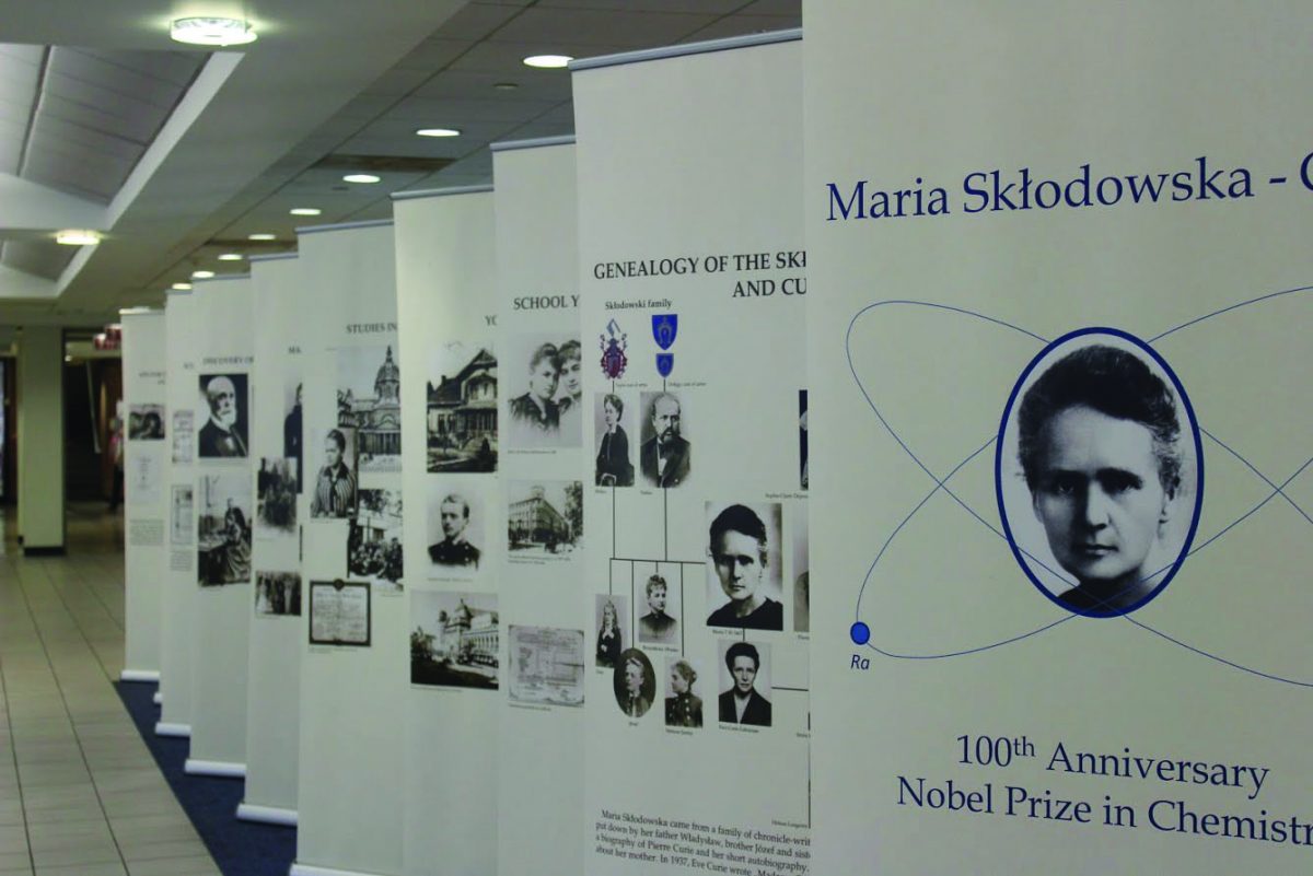 “A photo exhibit during the Women in Science Conference on Sept. 18 and 19. Guests speakers like Aleksandra Jarczewska presented a discussion on Marie Curie.”