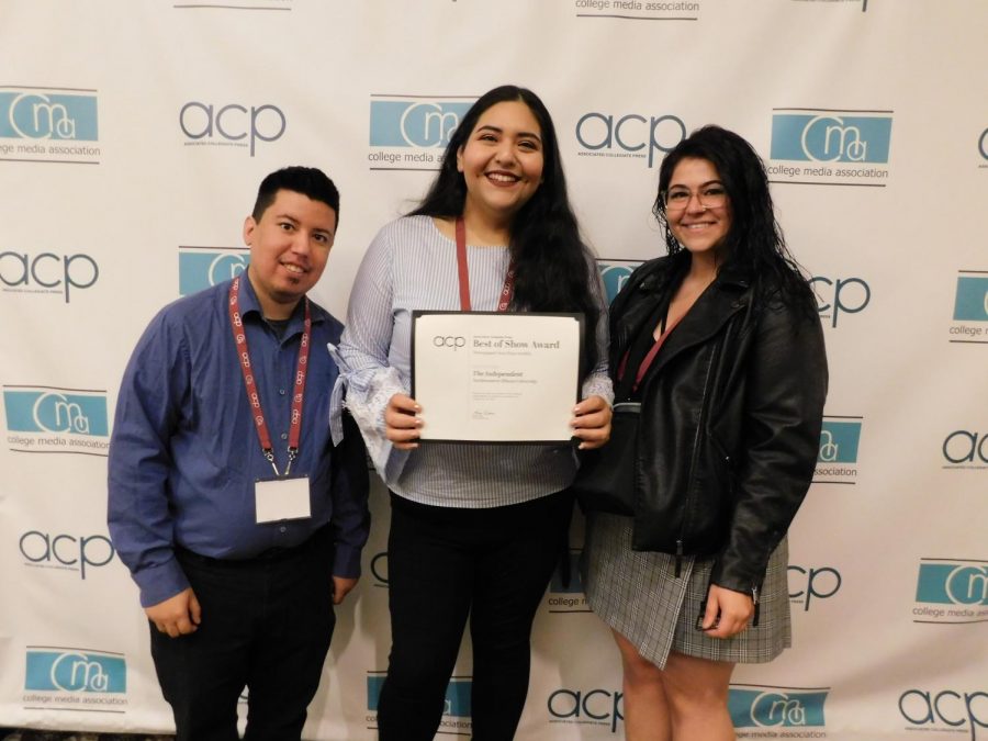Editors Robert Kukla, Amaris E. Rodriguez and Nicole F. Anderson pose with the Independents Best in Show 6th place award.