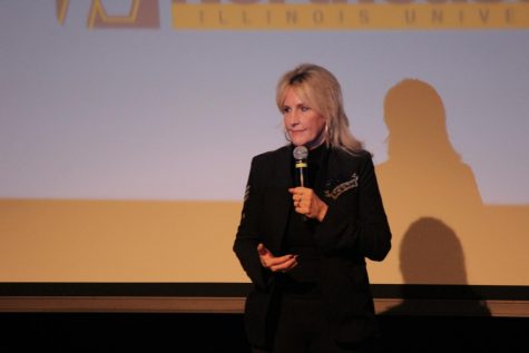 Erin Brockovich talking during Evening with Brockovich on Feb. 25.