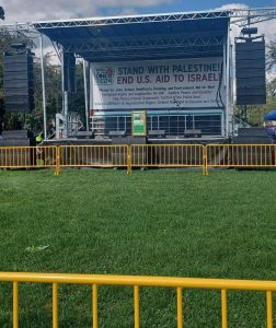 At Union Park, the Coalition to March on the DNC host an outdoor stage to host their program for the opening day at Union Park.