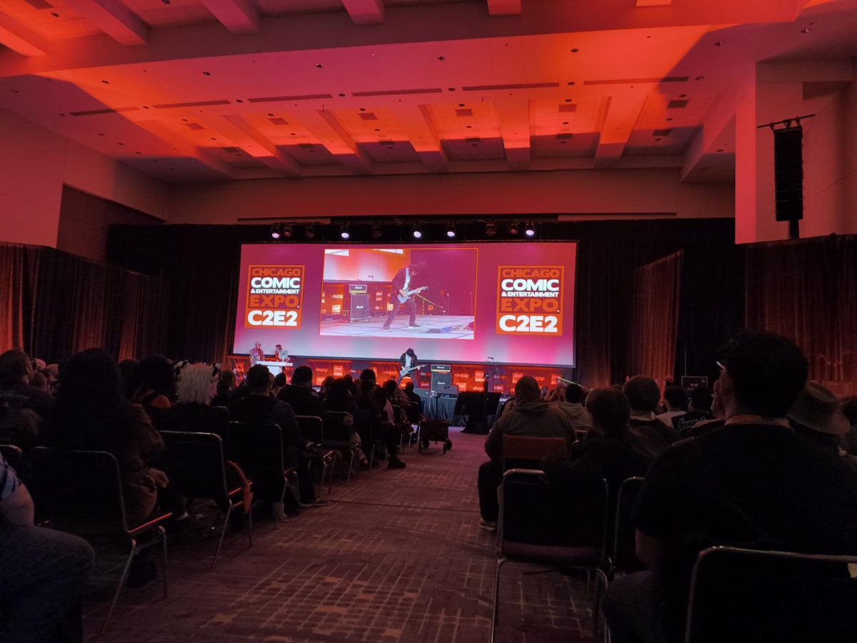 A guitarist performs on The Main Stage at a show titled “The C2E2 Talent Show!” on Friday, April 11, 2025.