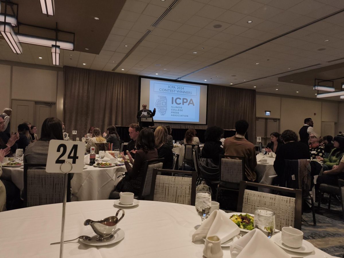 Seated at table 24, members of the Independent shared a meal during the Illinois College Press Association (ICPA) awards ceremony and luncheon.