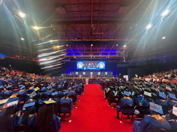NEIU undergraduates and Master students facing the Commencement Stage for the Fall 2025 Ceremony.
